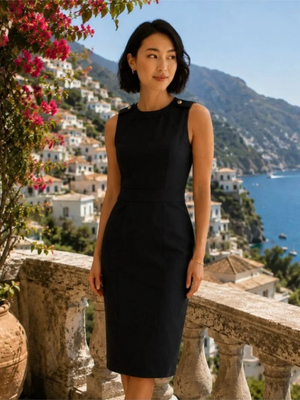 Tory Burch Wool Blend Sheath Dress NWT Classic Gold Accent Black Size 0